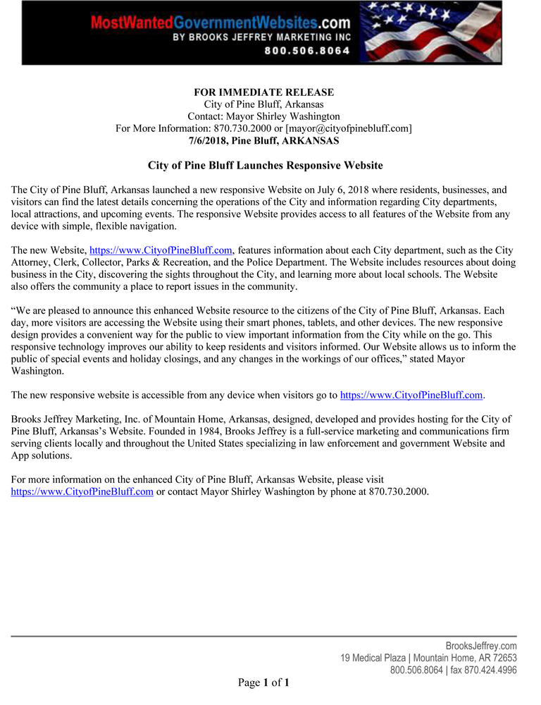 City of Pine Bluff AR - Responsive Design Press Release.jpg